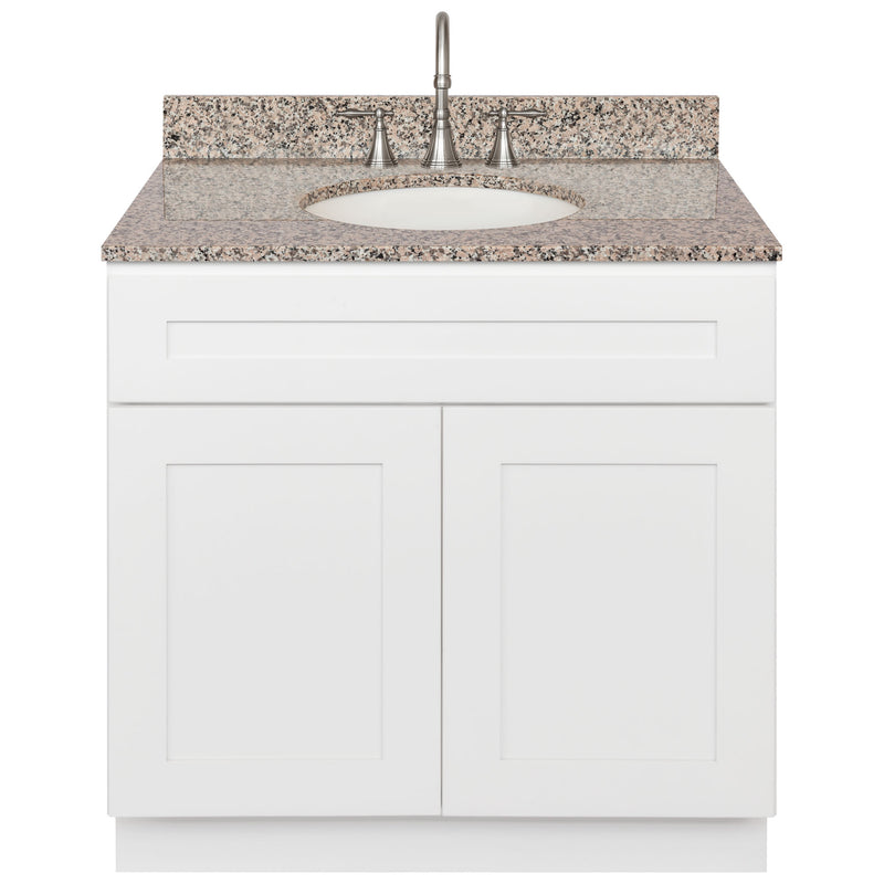 White Bathroom Vanity 36", Burlywood Granite Top, Faucet LB7B BU378-36AW-7B