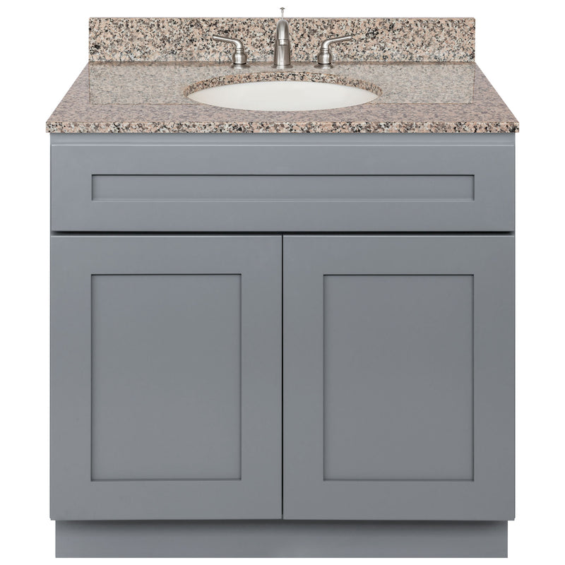 Cherry Bathroom Vanity 36", Burlywood Granite Top, Faucet LB4B BU378-36CG-4B