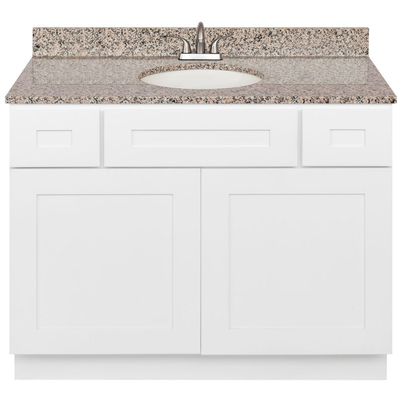 White Bathroom Vanity 42", Burlywood Granite Top, Faucet LB5B BU434-42AW-5B