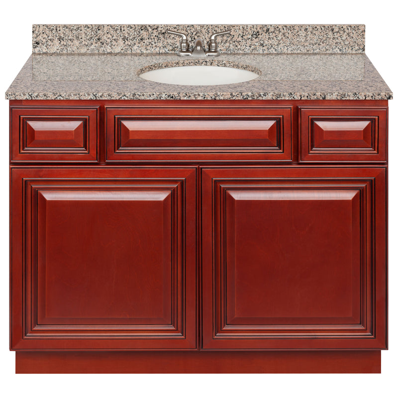 Cherry Bathroom Vanity 42", Burlywood Granite Top, Faucet LB3B BU434-42CH-3B