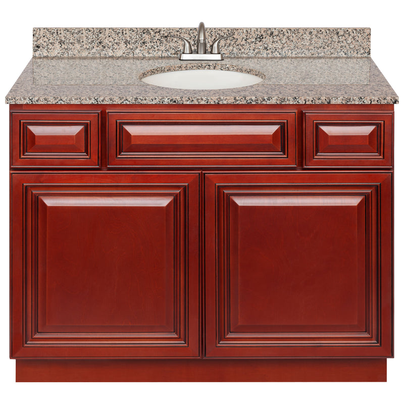 Cherry Bathroom Vanity 42", Burlywood Granite Top, Faucet LB5B BU434-42CH-5B