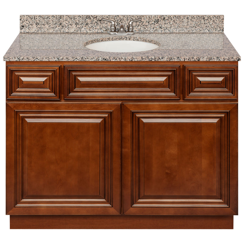 Brown Bathroom Vanity 42", Burlywood Granite Top, Faucet LB3B BU434-42GN-3B