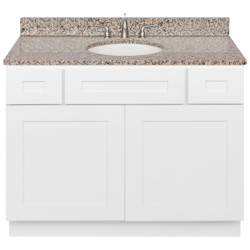 White Bathroom Vanity 42", Burlywood Granite Top, Faucet LB4B BU438-42AW-4B