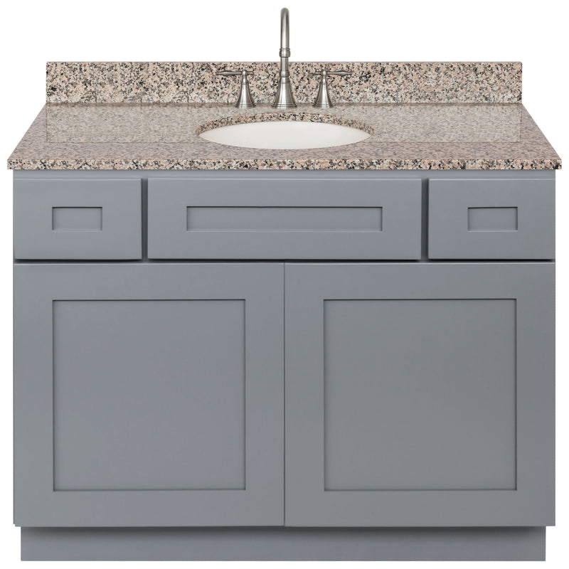 Cherry Bathroom Vanity 42", Burlywood Granite Top, Faucet LB7B BU438-42CG-7B