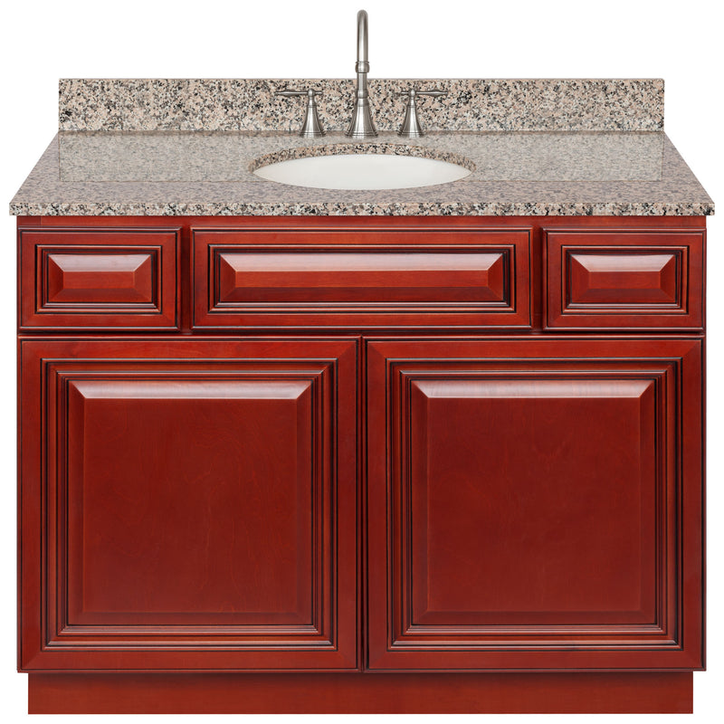 Cherry Bathroom Vanity 42", Burlywood Granite Top, Faucet LB7B BU438-42CH-7B