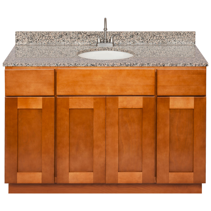 Brown Bathroom Vanity 48", Burlywood Granite Top, Faucet LB6B BU494-48NP-6B