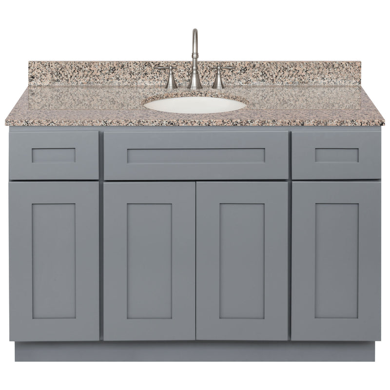 Cherry Bathroom Vanity 48", Burlywood Granite Top, Faucet LB7B BU498-48CG-7B