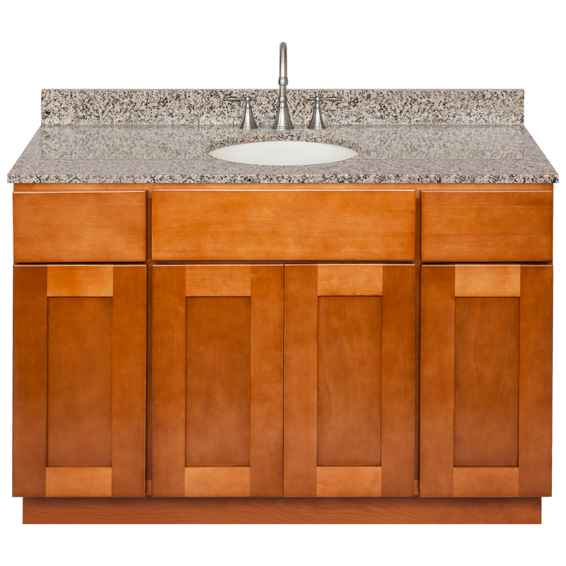 Brown Bathroom Vanity 48", Burlywood Granite Top, Faucet LB7B BU498-48NP-7B