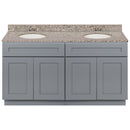 Cherry Double Bathroom Vanity 60", Burlywood Granite Top, Faucet LB3B BU614-60CG-3B