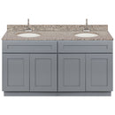 Cherry Double Bathroom Vanity 60", Burlywood Granite Top, Faucet LB6B BU614-60CG-6B