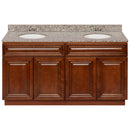 Brown Double Bathroom Vanity 60", Burlywood Granite Top, Faucet LB3B BU614-60GN-3B