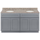 Cherry Double Bathroom Vanity 60", Burlywood Granite Top, Faucet LB4B BU618-60CG-4B