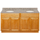 Brown Double Bathroom Vanity 60", Burlywood Granite Top, Faucet LB4B BU618-60RC-4B