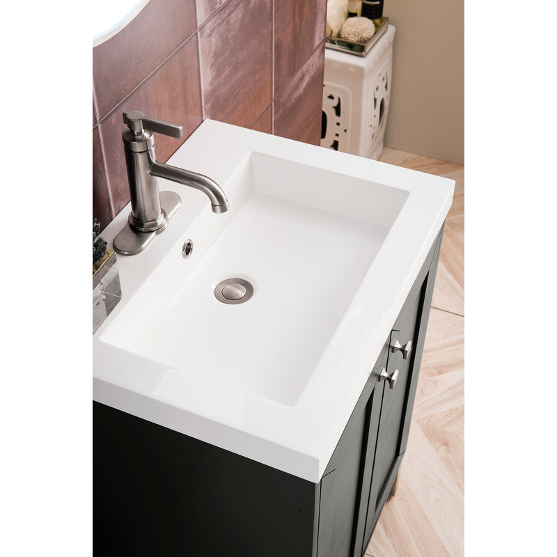 James Martin Chianti 24" Single Vanity Cabinet Mineral Gray Brushed Nickel with White Glossy Resin Countertop E303-V24-MG-BNK-WG