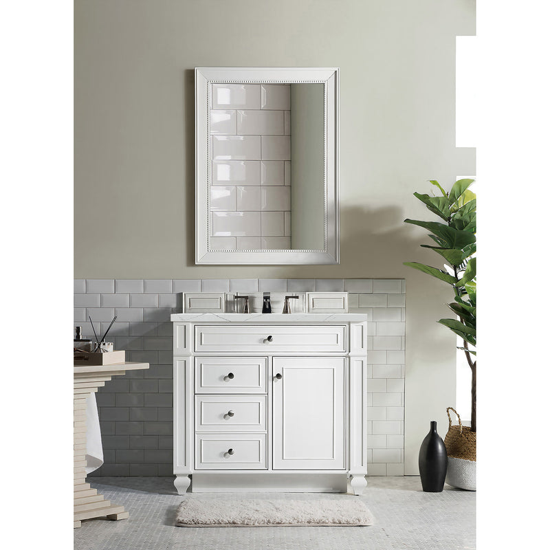 James Martin Bristol 36" Single Vanity Bright White with 3 cm Ethereal Noctis Quartz Top 157-V36-BW-3ENC