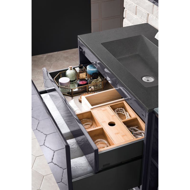 James Martin Milan 31.5" Single Vanity Cabinet Modern Gray Glossy Matte Black with Charcoal Black Composite Top 801V31.5MGGMBKCHB