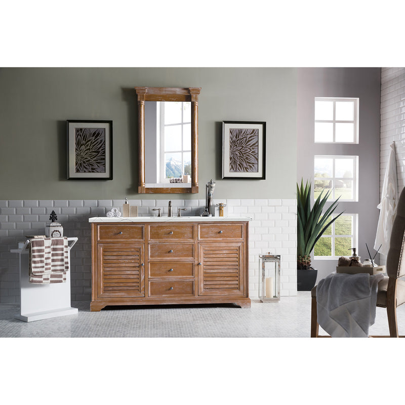 James Martin Savannah 60" Single Vanity Cabinet Driftwood with 3 cm Ethereal Noctis Quartz Top 238-104-5311-3ENC