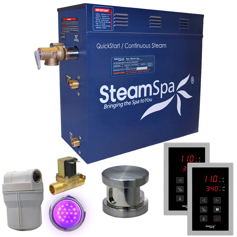 SteamSpa Royal 4.5 KW QuickStart Acu-Steam Bath Generator Package with Built-in Auto Drain in Brushed Nickel