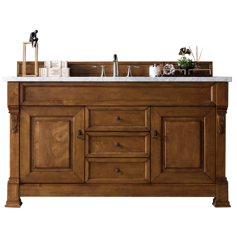 James Martin Brookfield 60" Country Oak Single Vanity with 3 cm Carrara Marble Top 147-114-5371-3CAR