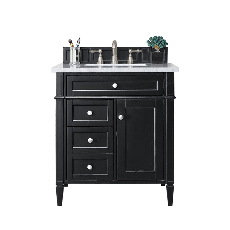 James Martin Brittany 30" Single Vanity Black Onyx with 3 cm Eternal Jasmine Pearl Quartz Top 650-V30-BKO-3EJP