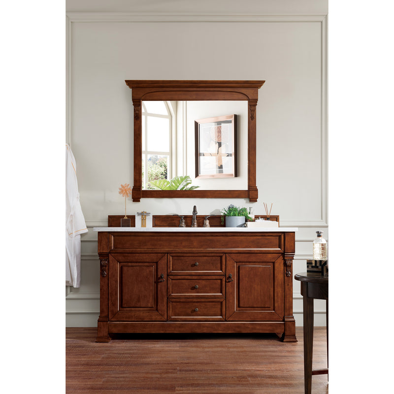 James Martin Brookfield 60" Warm Cherry Single Vanity with 3 cm Eternal Jasmine Pearl Quartz Top 147-114-5381-3EJP