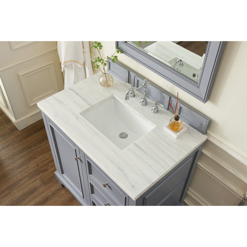 James Martin De Soto 36" Single Vanity Silver Gray with 3 cm Arctic Fall Solid Surface Top 825-V36-SL-3AF