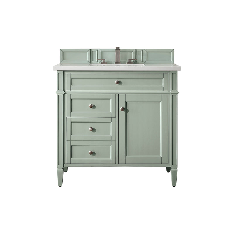 James Martin Brittany 36" Sage Green Single Vanity with 3 cm Classic White Quartz Top 650-V36-SGR-3CLW