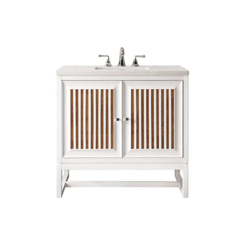 James Martin Athens 30" Single Vanity Cabinet Glossy White with 3 cm Carrara White Top E645-V30-GW-3CAR