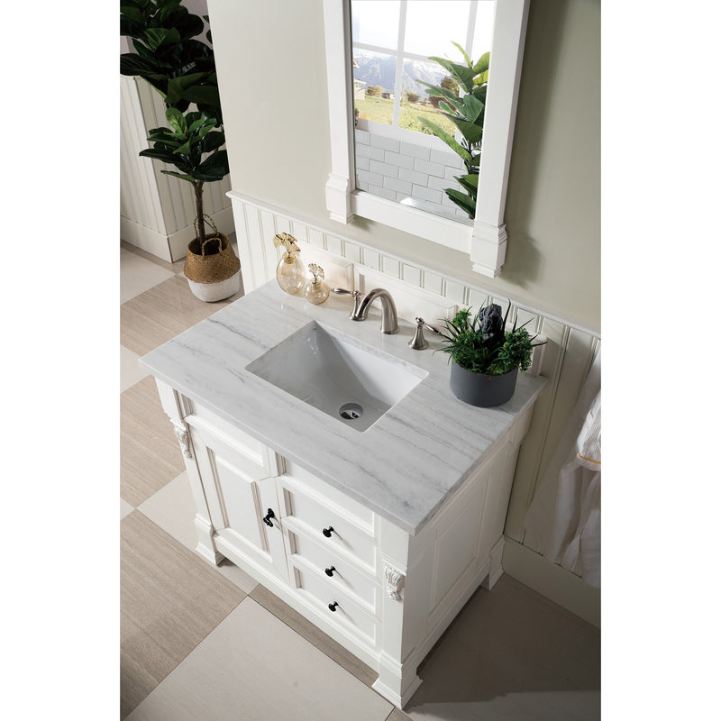 James Martin Brookfield 36" Bright White Single Vanity with 3 cm Arctic Fall Solid Surface Top 147-V36-BW-3AF