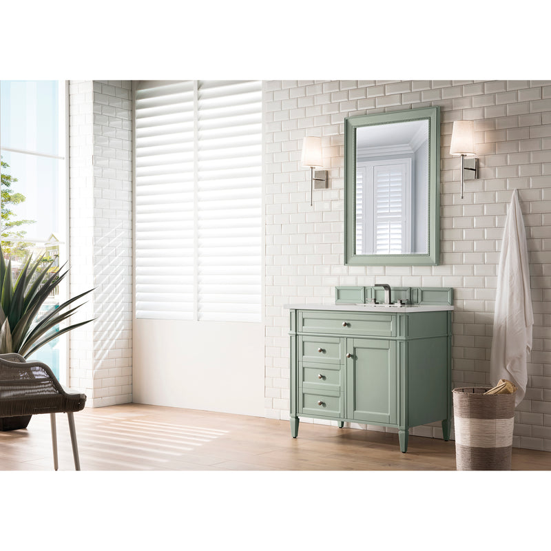 James Martin Brittany 36" Sage Green Single Vanity with 3 cm Classic White Quartz Top 650-V36-SGR-3CLW