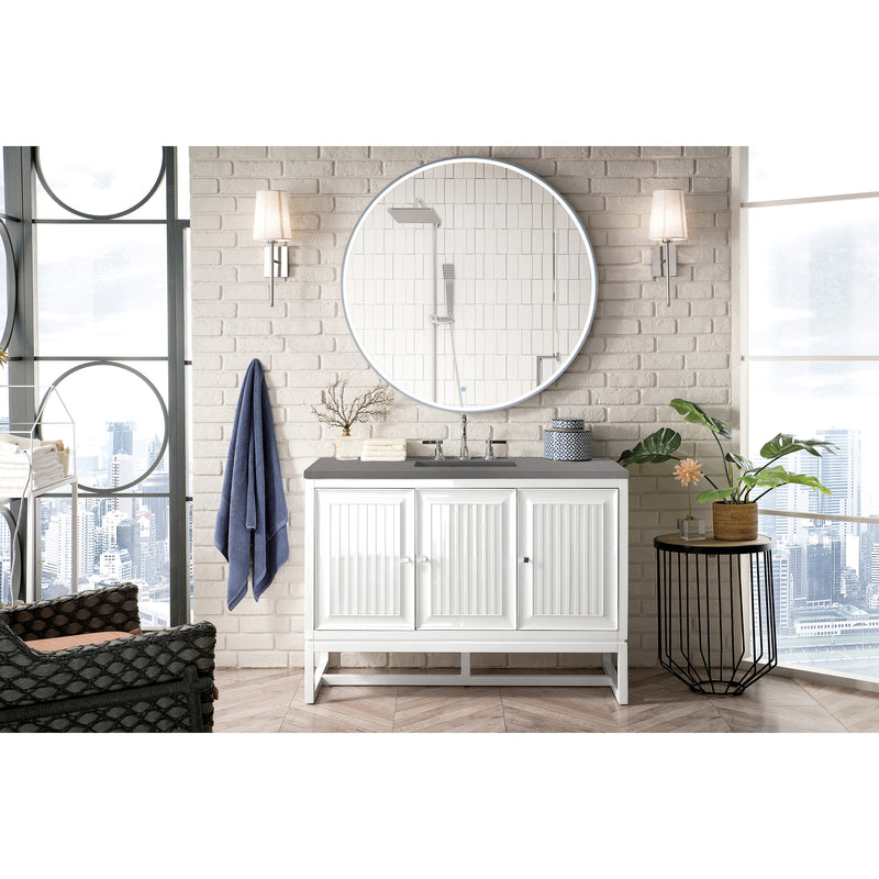 James Martin Athens 48" Single Vanity Cabinet Glossy White with 3 cm Gray Expo Quartz Top E645-V48-GW-3GEX