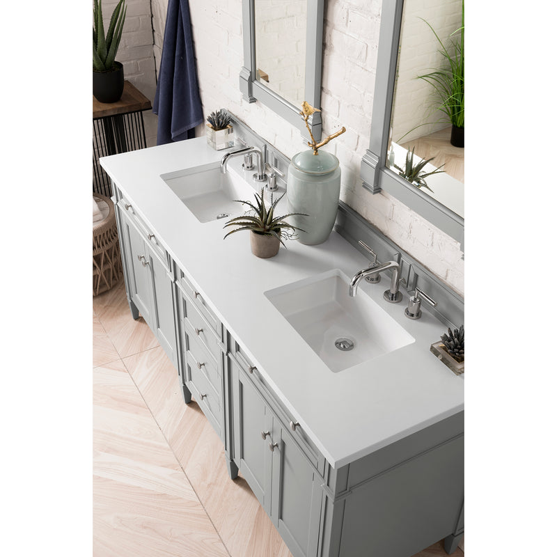 James Martin Brittany 72" Urban Gray Double Vanity with 3 cm Classic White Quartz Top 650-V72-UGR-3CLW