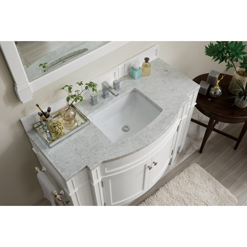 James Martin Brittany 46" Single Vanity Bright White with 3 cm Carrara Marble Top 650-V46R-BW-CAR