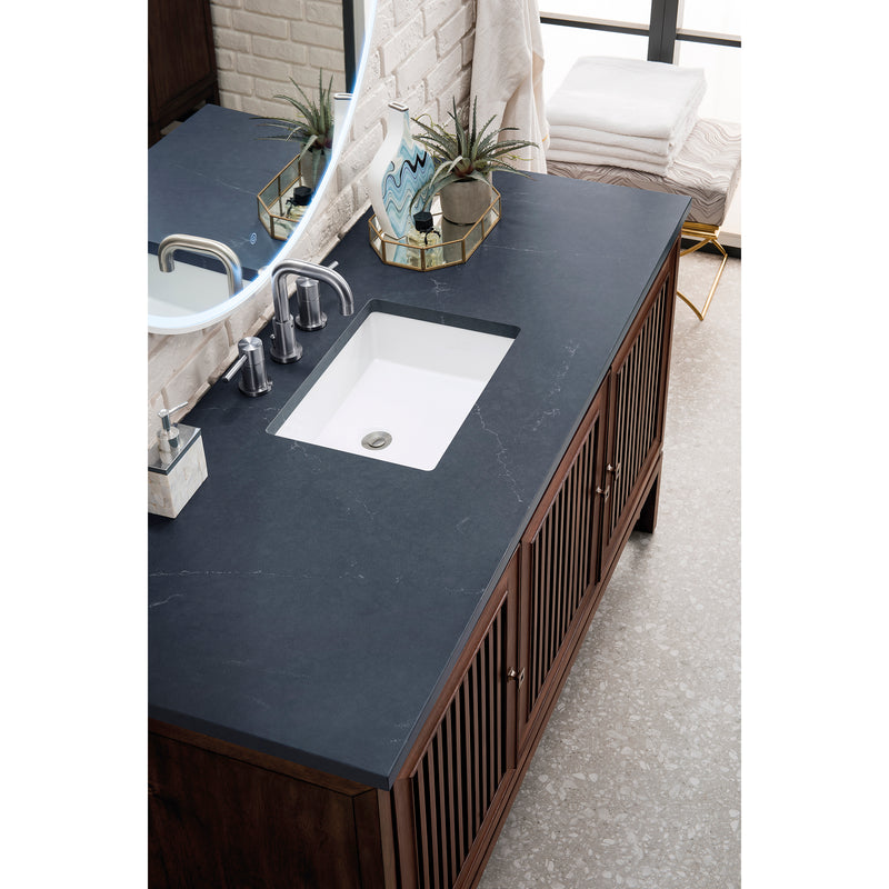 James Martin Athens 60" Single Vanity Cabinet Mid Century Acacia with 3 cm Charcoal Soapstone Quartz Top E645-V60S-MCA-3CSP