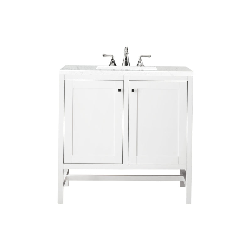 James Martin Addison 36" Single Vanity Cabinet with Doors Glossy White with 3 cm Eternal Jasmine Pearl Quartz Top E445-V36-GW-3EJP