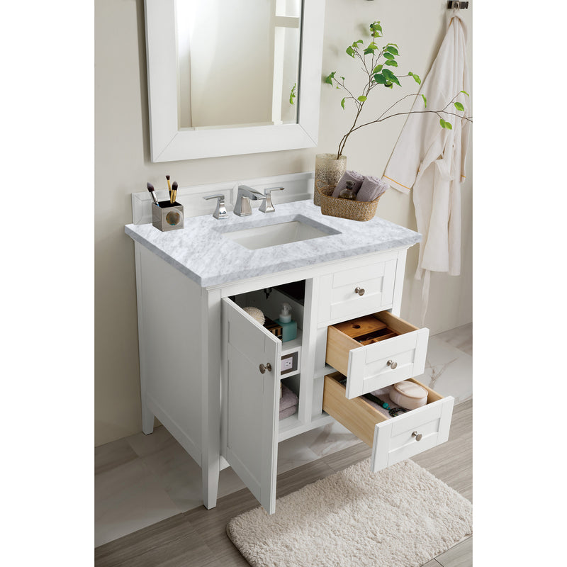 James Martin Palisades 36" Single Vanity Bright White with 3 cm Carrara Marble Top 527-V36-BW-3CAR