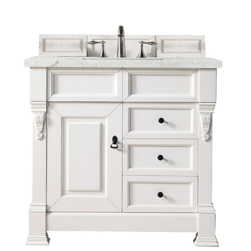 James Martin Brookfield 36" Bright White Single Vanity with 3 cm Eternal Jasmine Pearl Quartz Top 147-V36-BW-3EJP