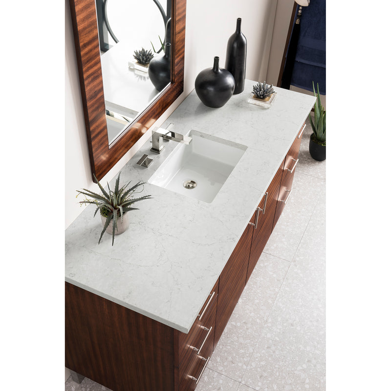 James Martin Metropolitan 60" Single Vanity American Walnut with 3 cm Eternal Jasmine Pearl Quartz Top 850-V60S-AWT-3EJP