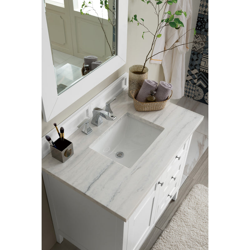 James Martin Palisades 36" Single Vanity Bright White with 3 cm Arctic Fall Solid Surface Top 527-V36-BW-3AF