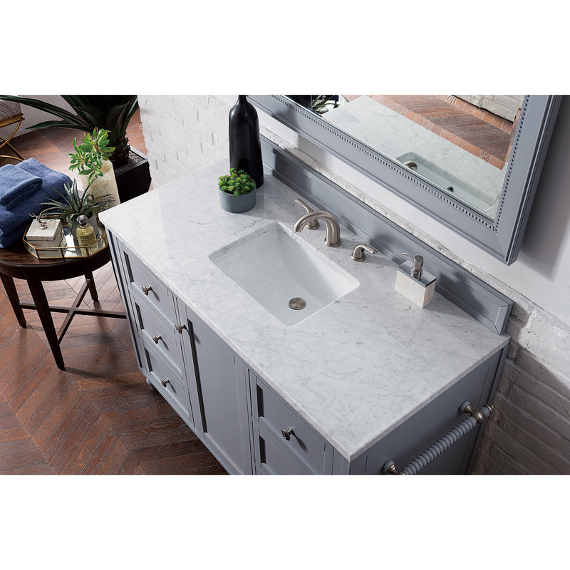 James Martin Copper Cove Encore 48" Single Vanity Silver Gray with 3 cm Carrara Marble Top 301-V48-SL-3CAR