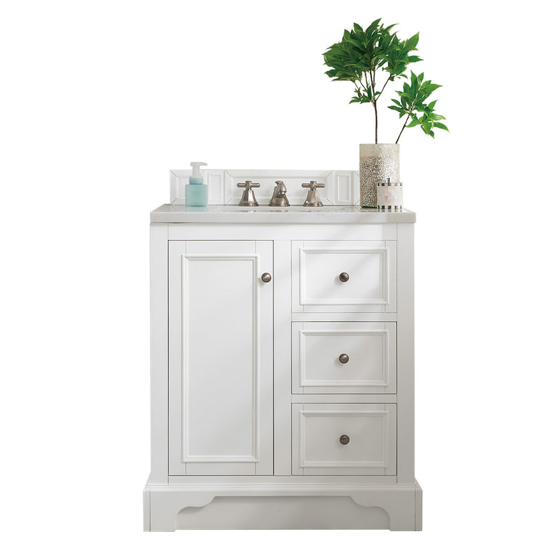 James Martin De Soto 30" Single Vanity Bright White with 3 cm Arctic Fall Solid Surface Top 825-V30-BW-3AF