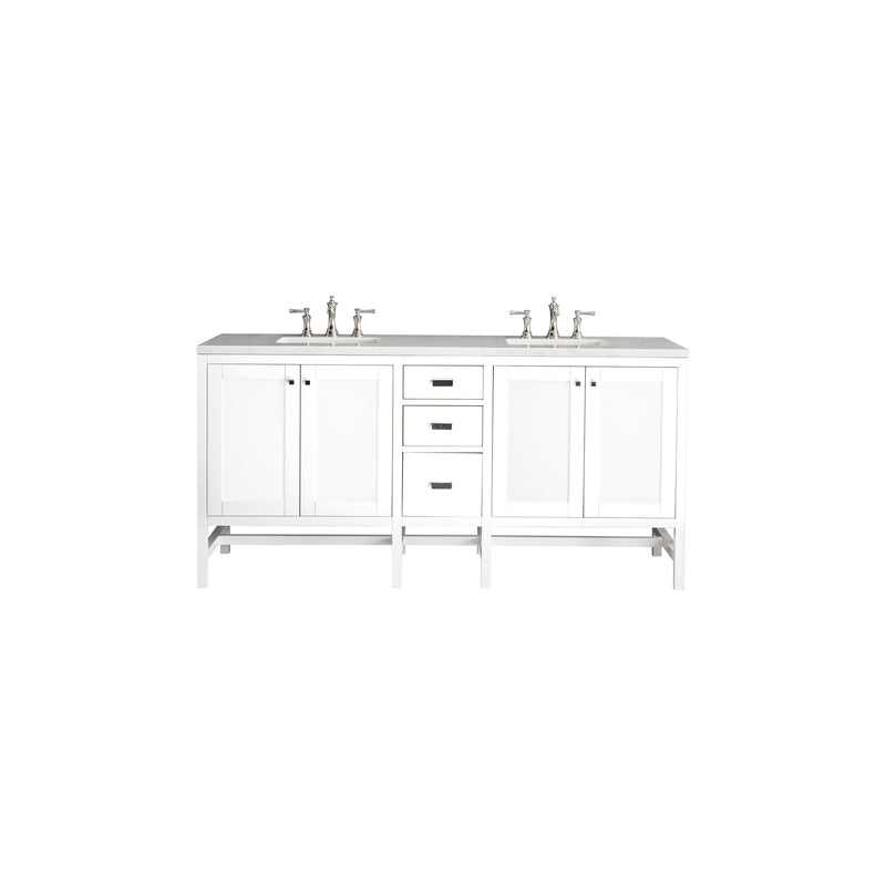 James Martin Addison 72" Double Vanity Cabinet Glossy White with 3 cm Arctic Fall Solid Surface Countertop E444-V72-GW-3AF