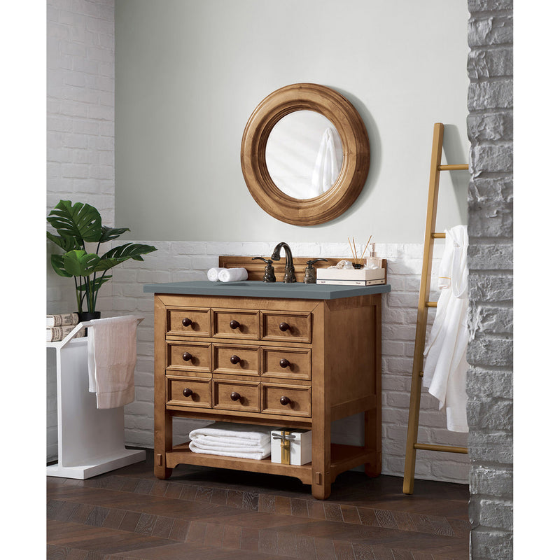 James Martin Malibu 36" Single Vanity Cabinet Honey Alder with 3 cm Cala Blue Quartz Top 500-V36-HON-3CBL