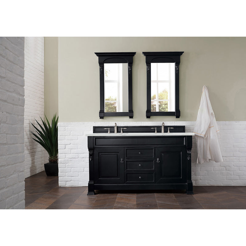 James Martin Brookfield 60" Antique Black Double Vanity with 3 cm Ethereal Noctis Quartz Top 147-114-5631-3ENC