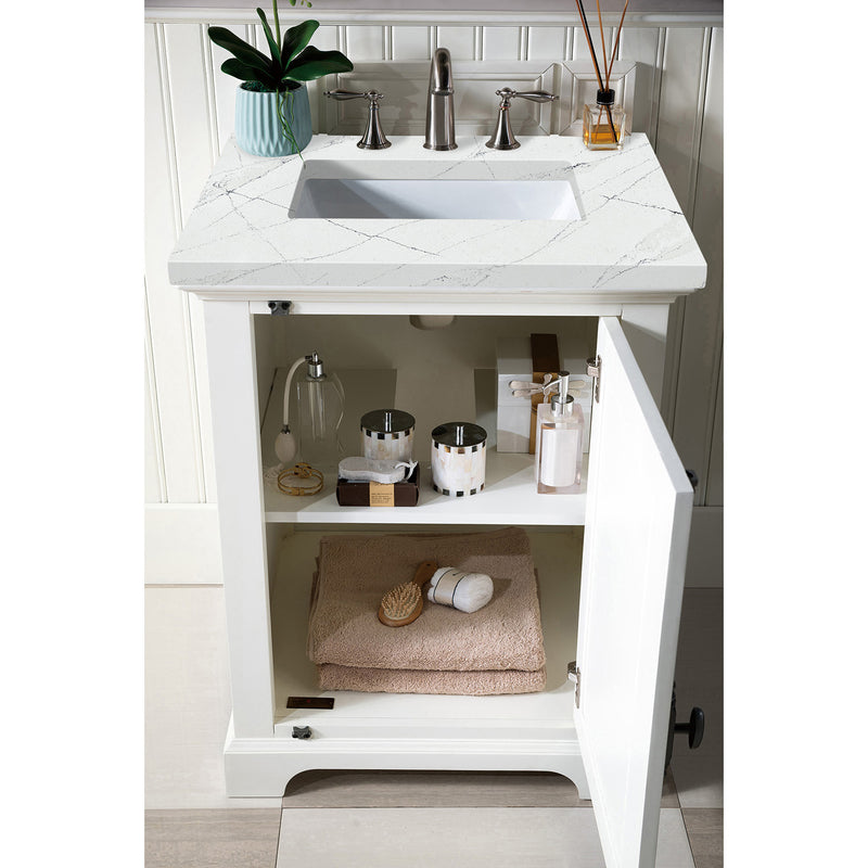 James Martin Providence 26" Single Vanity Cabinet Bright White with 3 cm Ethereal Noctis Quartz Top 238-105-V26-BW-3ENC