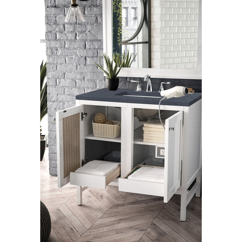 James Martin Addison 36" Single Vanity Cabinet with Doors Glossy White with 3 cm Charcoal Soapstone Quartz Top E445-V36-GW-3CSP