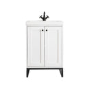 James Martin Chianti 24" Single Vanity Cabinet Glossy White Matte Black with White Glossy Resin Countertop E303-V24-GW-MBK-WG