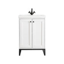 James Martin Chianti 24" Single Vanity Cabinet Glossy White Matte Black with White Glossy Composite Countertop E303V24GWMBKWG