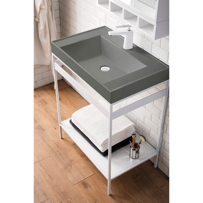 James Martin Como 27.6" Sink Console Glossy White Glossy White with Modern Gray Composite Top C325V27.6GWGWMGR