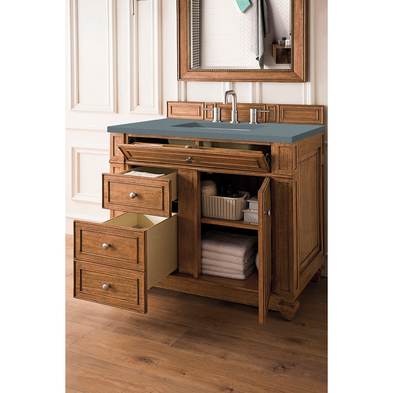 James Martin Bristol 36" Single Vanity Saddle Brown with 3 cm Cala Blue Quartz Top 157-V36-SBR-3CBL